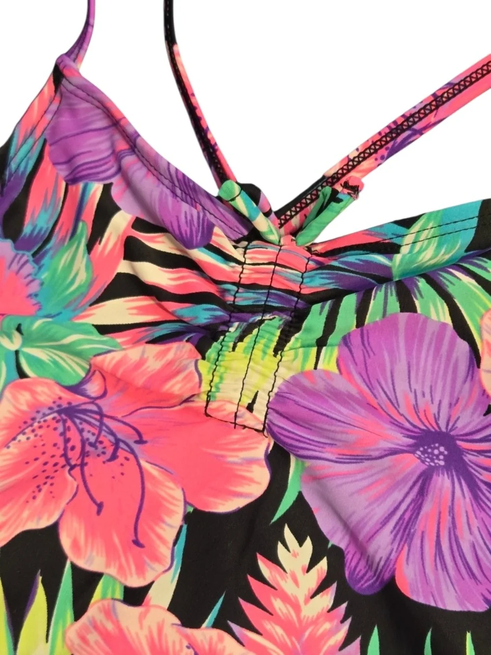 Children's Place Tropical Swimsuit Girls 5 6 Hibiscus Floral Cross Back UPF 50
